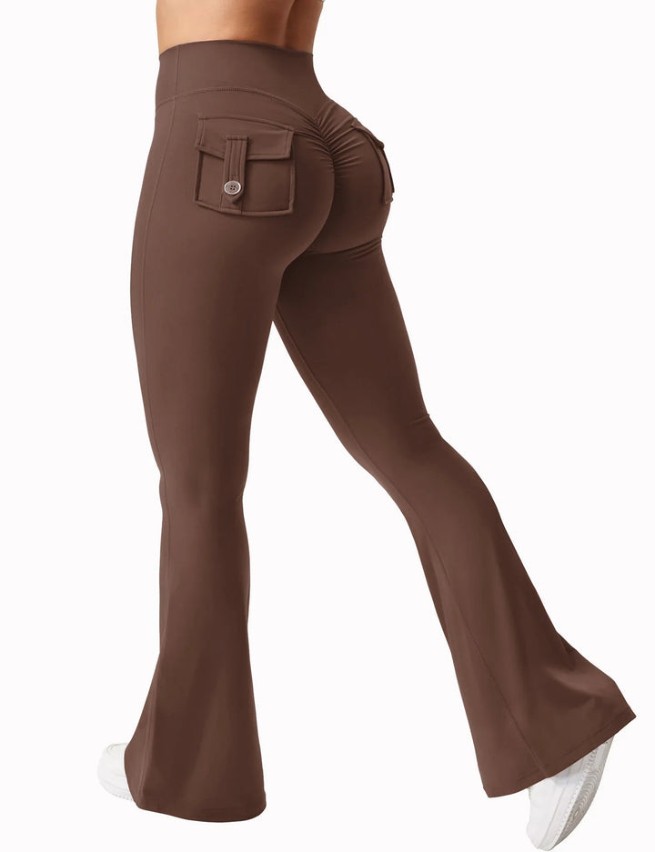 Damen Yoga-Leggings mit weitem Bein – Bootcut, elastisch & figurformend, mit Taschen für Sport & Alltag