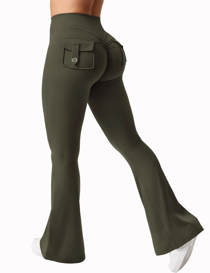 Damen Yoga-Leggings mit weitem Bein – Bootcut, elastisch & figurformend, mit Taschen für Sport & Alltag