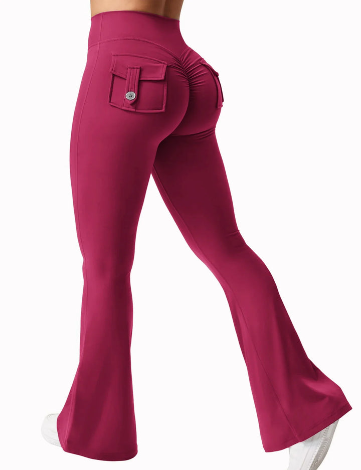 Damen Yoga-Leggings mit weitem Bein – Bootcut, elastisch & figurformend, mit Taschen für Sport & Alltag