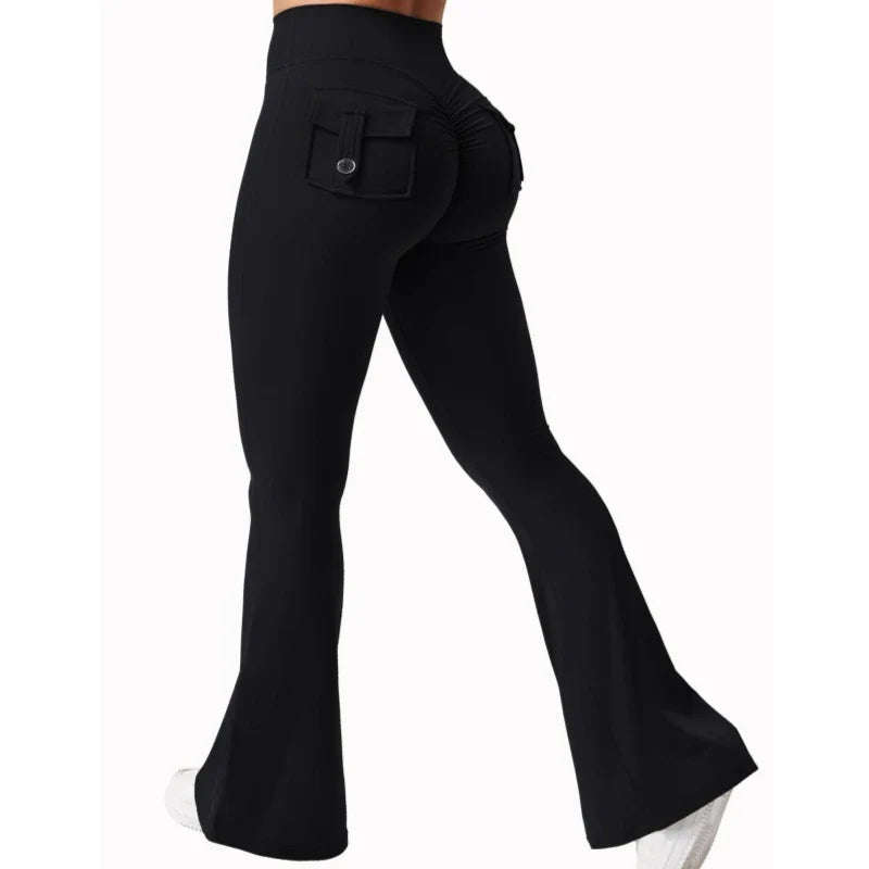 Damen Yoga-Leggings mit weitem Bein – Bootcut, elastisch & figurformend, mit Taschen für Sport & Alltag